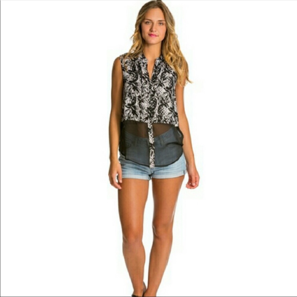 XS Hurley pineapple print tank with chiffon bottom